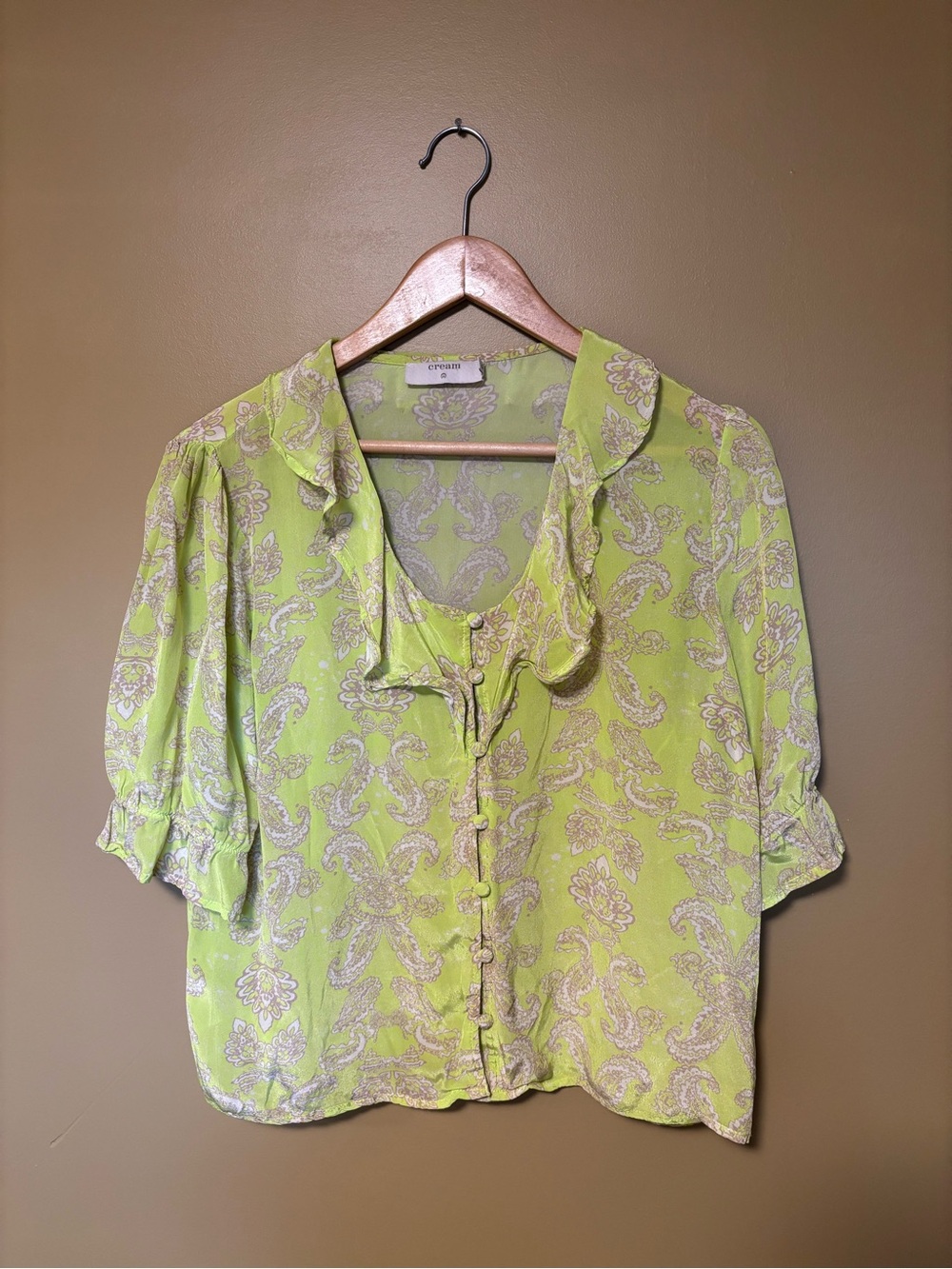 Cream- Paisley Ruffle-Trim Button Front Blouse